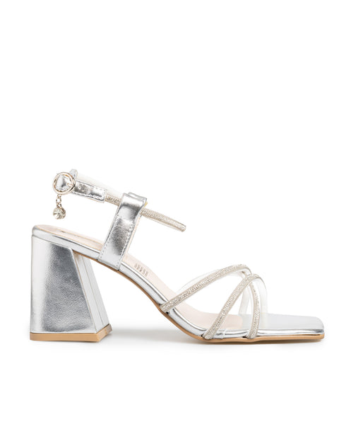Zapatilla Plata Tiras Brillos 9768
